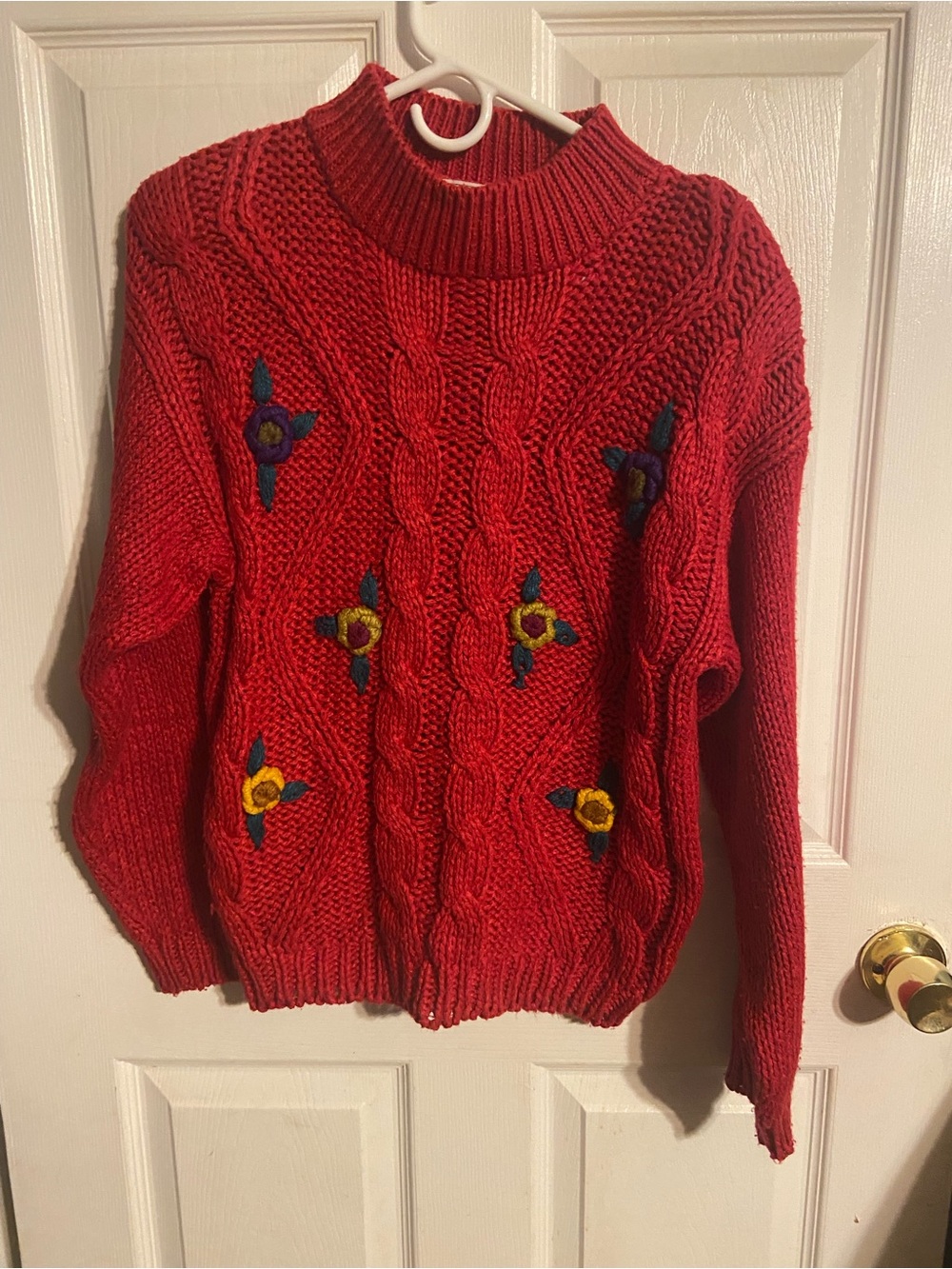 VTG Spice Of Life Red Chunky Sweater In Exc Cond! Sz Small! Colorful Flowers